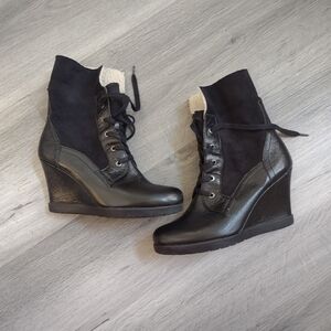 Franco Sarto Black Wedge Ankle Boots Sz 7.5